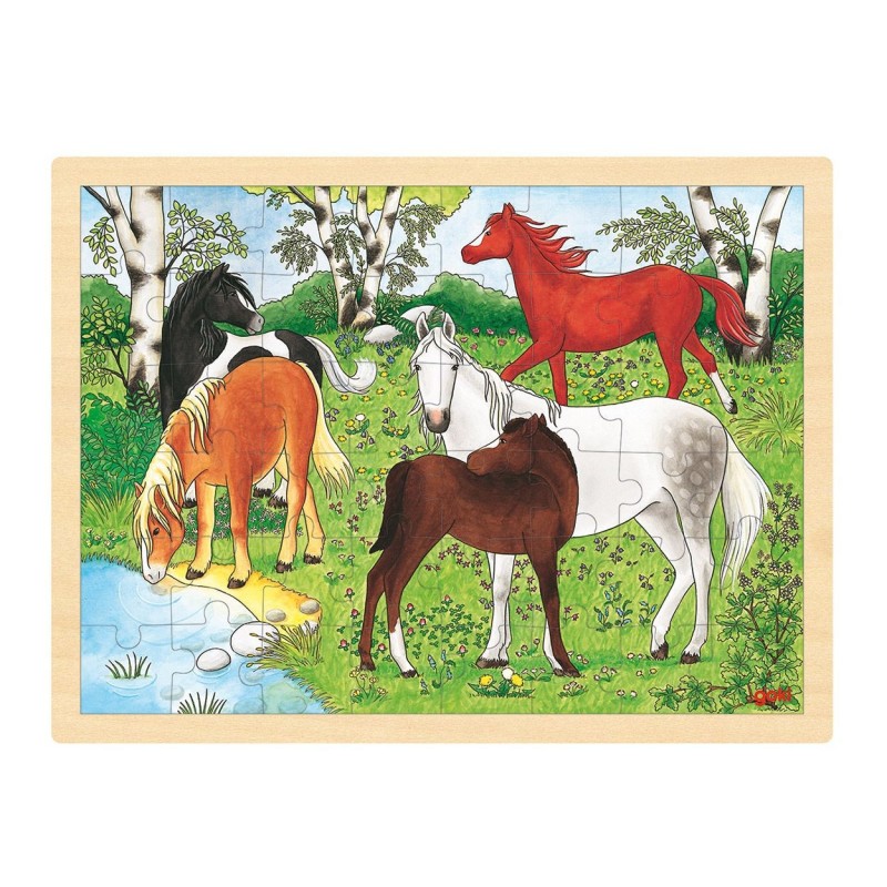 Træ Puslespil Med Heste Farm 48 Brikker